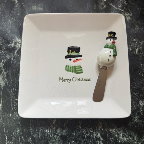 Snowman Earthenware Plate Christmas Cutouts Dish / Plate & Spread Knife - Picture 13 of 13